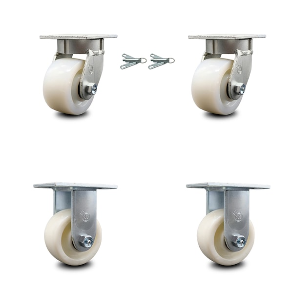 4 Inch Kingpinless Nylon Wheel Caster Swivel Locks 2 Rigid, 2PK